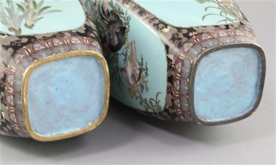 A large pair of Japanese cloisonne enamel square baluster vases, Meiji period, 41cm